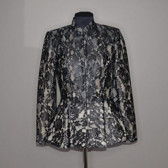Alice + Olivia Polly Silk Blend Lace High Neck Blazer Sz S - Picture 2 of 9